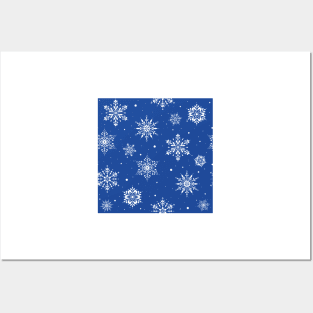 Christmas Folk Snowflakes2 Blue Posters and Art